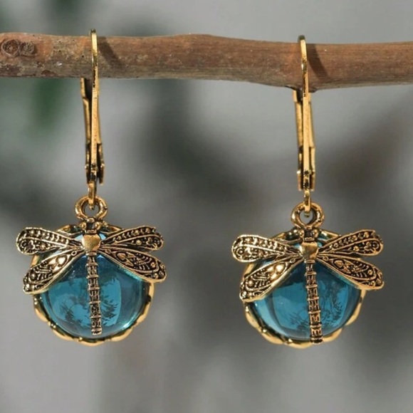 Vintage Gemstone Dragonfly Earrings - Picture 1 of 3